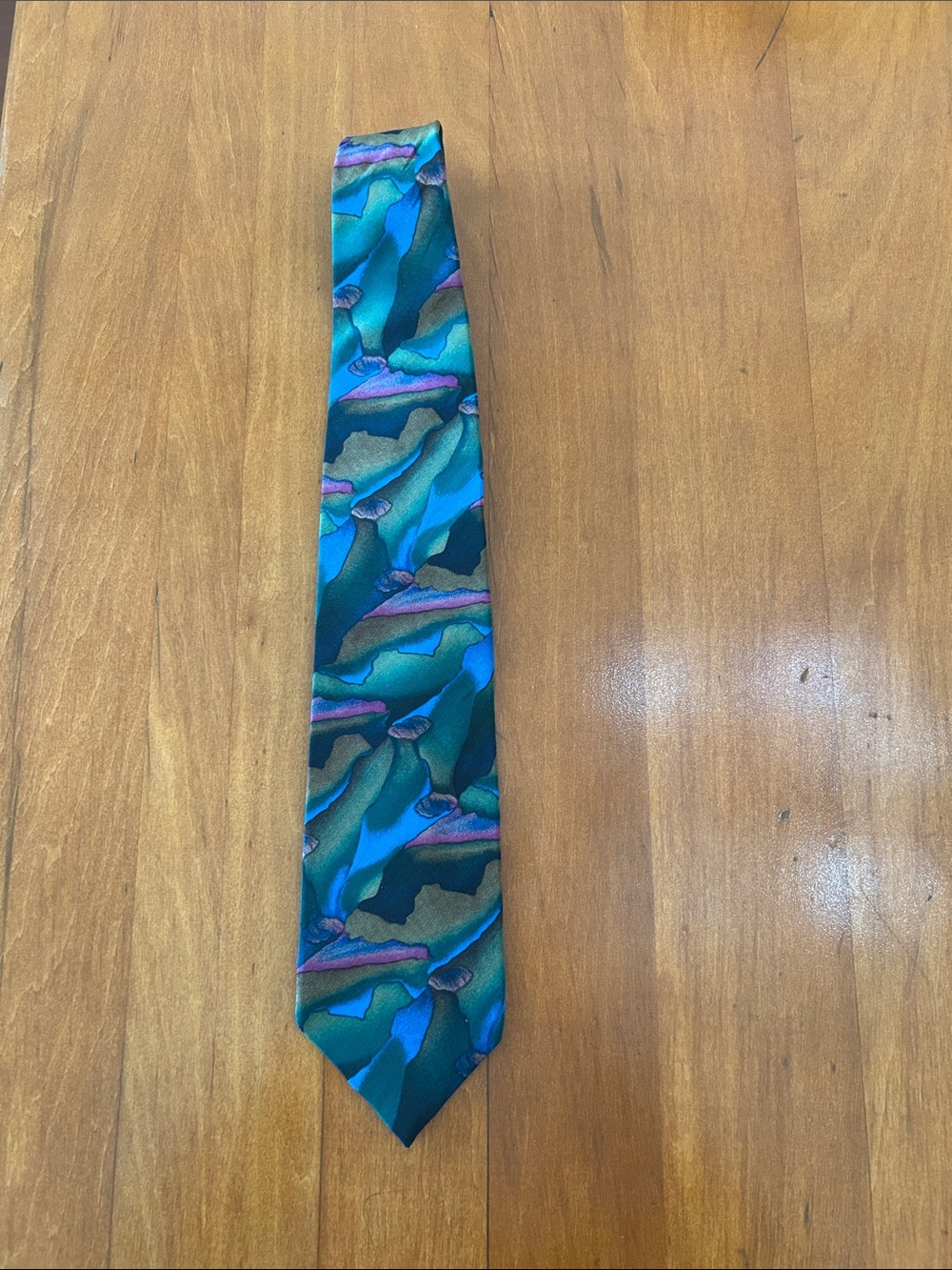 Vintage J. Garcia 100% Silk Abstract Art Tie Blue Green Purple Men’s Necktie